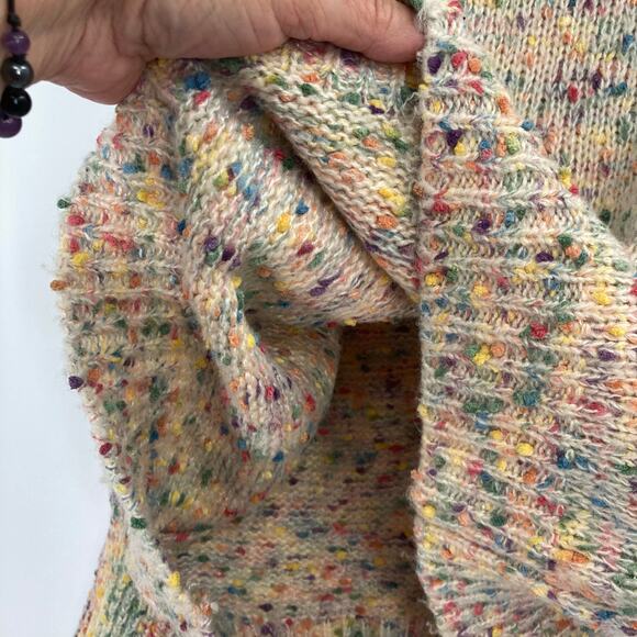 Main Strip Popcorn Rainbow Knit Balloon Sleeve Sweater Women’s Small - Picture 4 of 8